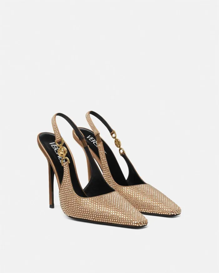 Versace Pumps and Slingbacks Medusa 03995 Crystal Slingback Pumps 110 Mm Beige 8211 Women Versace Pumps and Slingbacks Medusa 03995 Crystal Slingback Pumps 110 Mm Beige 8211 Women