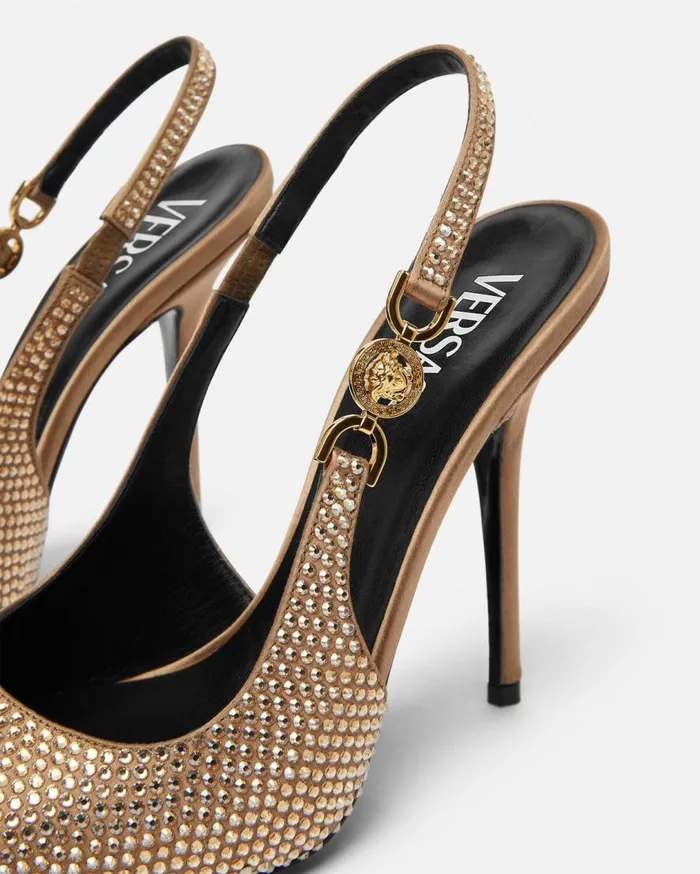 Versace Pumps and Slingbacks Medusa 03995 Crystal Slingback Pumps 110 Mm Beige 8211 Women Versace Pumps and Slingbacks Medusa 03995 Crystal Slingback Pumps 110 Mm Beige 8211 Women