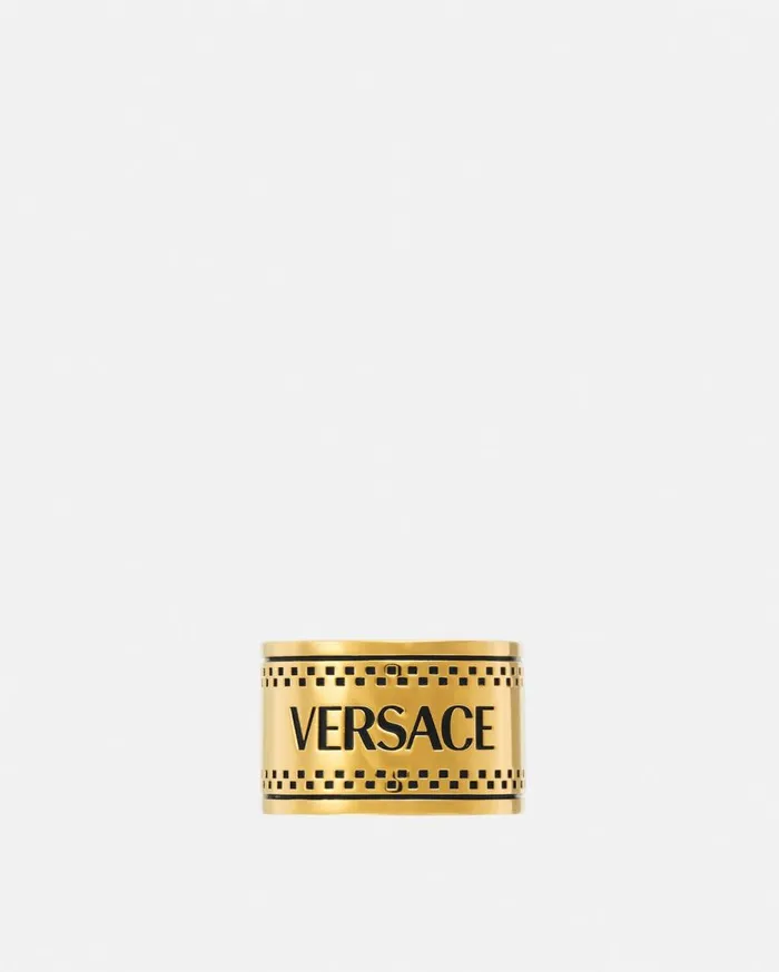 Versace Rings 90s Vintage Versace Logo Ring Blackgold 8211 WomenMen