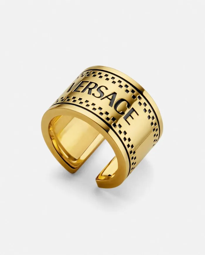 Versace Rings 90s Vintage Versace Logo Ring Blackgold 8211 WomenMen Versace Rings 90s Vintage Versace Logo Ring Blackgold 8211 WomenMen
