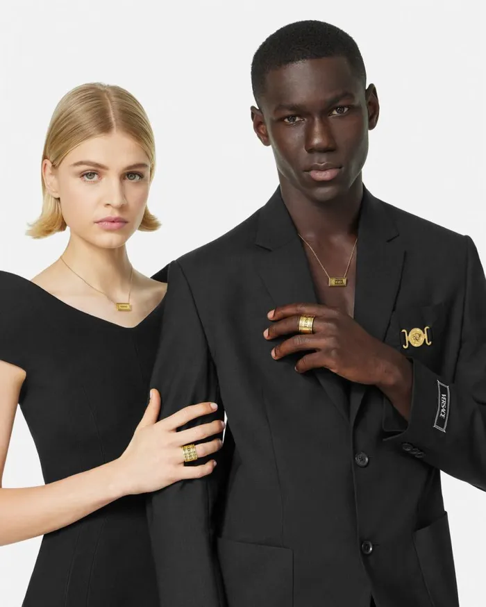 Versace Rings 90s Vintage Versace Logo Ring Blackgold 8211 WomenMen Versace Rings 90s Vintage Versace Logo Ring Blackgold 8211 WomenMen