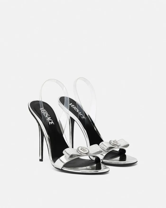 Versace Sandals Gianni Ribbon Metallic Sandals 43034 110 Mm Silver 8211 Women Versace Sandals Gianni Ribbon Metallic Sandals 43034 110 Mm Silver 8211 Women