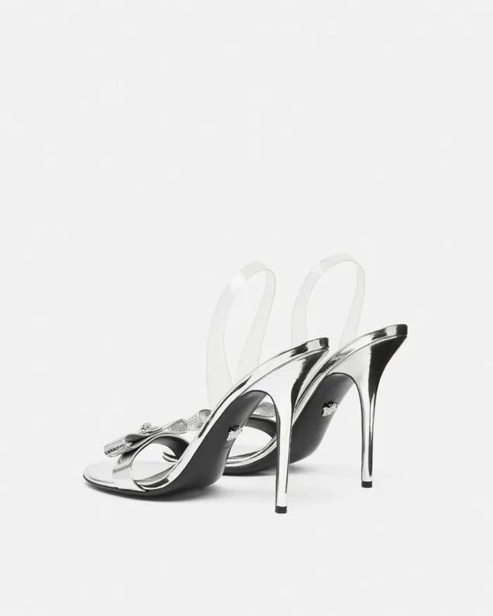 Versace Sandals Gianni Ribbon Metallic Sandals 43034 110 Mm Silver 8211 Women Versace Sandals Gianni Ribbon Metallic Sandals 43034 110 Mm Silver 8211 Women