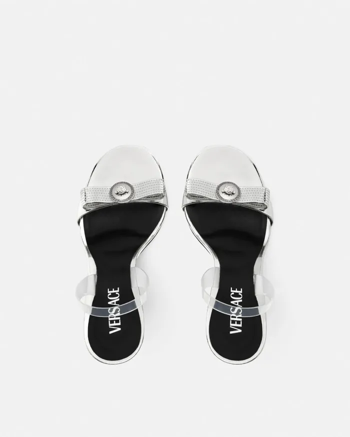 Versace Sandals Gianni Ribbon Metallic Sandals 43034 110 Mm Silver 8211 Women Versace Sandals Gianni Ribbon Metallic Sandals 43034 110 Mm Silver 8211 Women