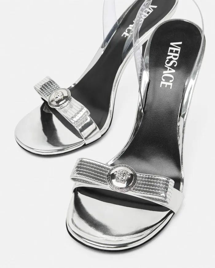 Versace Sandals Gianni Ribbon Metallic Sandals 43034 110 Mm Silver 8211 Women Versace Sandals Gianni Ribbon Metallic Sandals 43034 110 Mm Silver 8211 Women