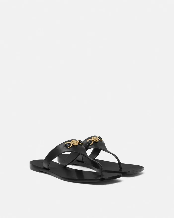 Versace Sandals Medusa 03995 Flat Sandals Blackgold 8211 Women Versace Sandals Medusa 03995 Flat Sandals Blackgold 8211 Women