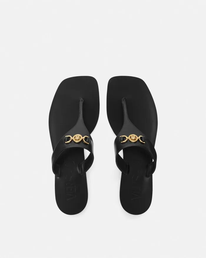 Versace Sandals Medusa 03995 Flat Sandals Blackgold 8211 Women Versace Sandals Medusa 03995 Flat Sandals Blackgold 8211 Women