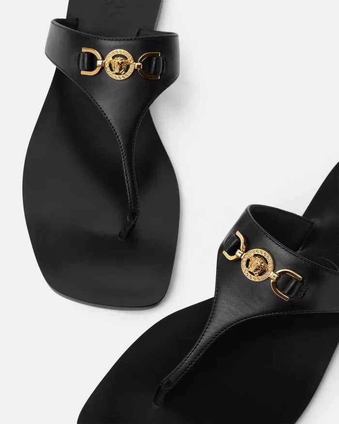 Versace Sandals Medusa 03995 Flat Sandals Blackgold 8211 Women Versace Sandals Medusa 03995 Flat Sandals Blackgold 8211 Women