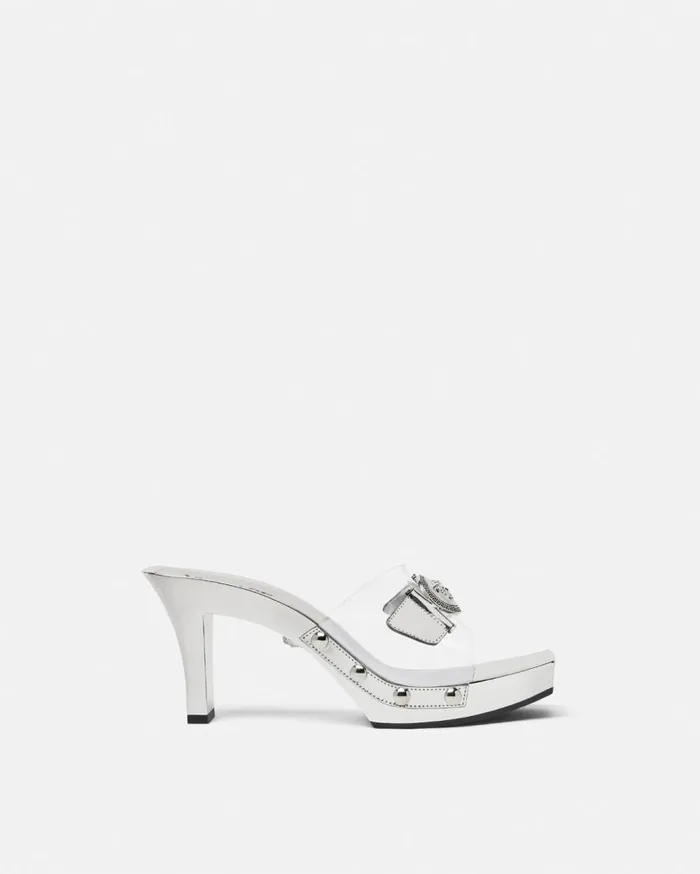 Versace Sandals Medusa Buckle Transparent Clogs 60 Mm Silver 8211 Women