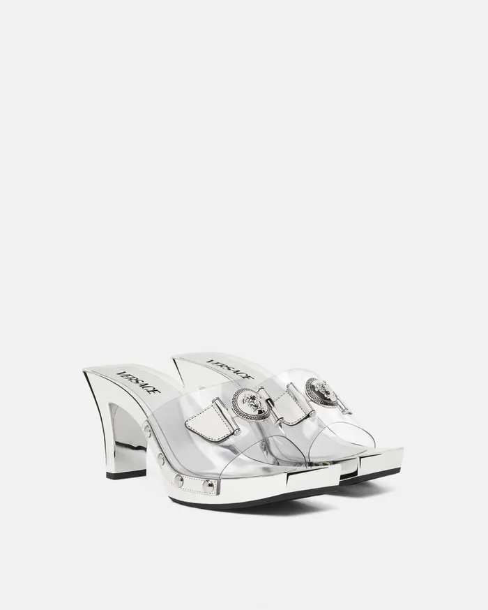 Versace Sandals Medusa Buckle Transparent Clogs 60 Mm Silver 8211 Women Versace Sandals Medusa Buckle Transparent Clogs 60 Mm Silver 8211 Women