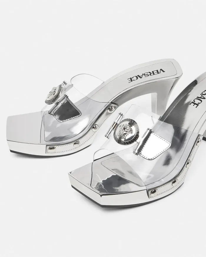 Versace Sandals Medusa Buckle Transparent Clogs 60 Mm Silver 8211 Women Versace Sandals Medusa Buckle Transparent Clogs 60 Mm Silver 8211 Women