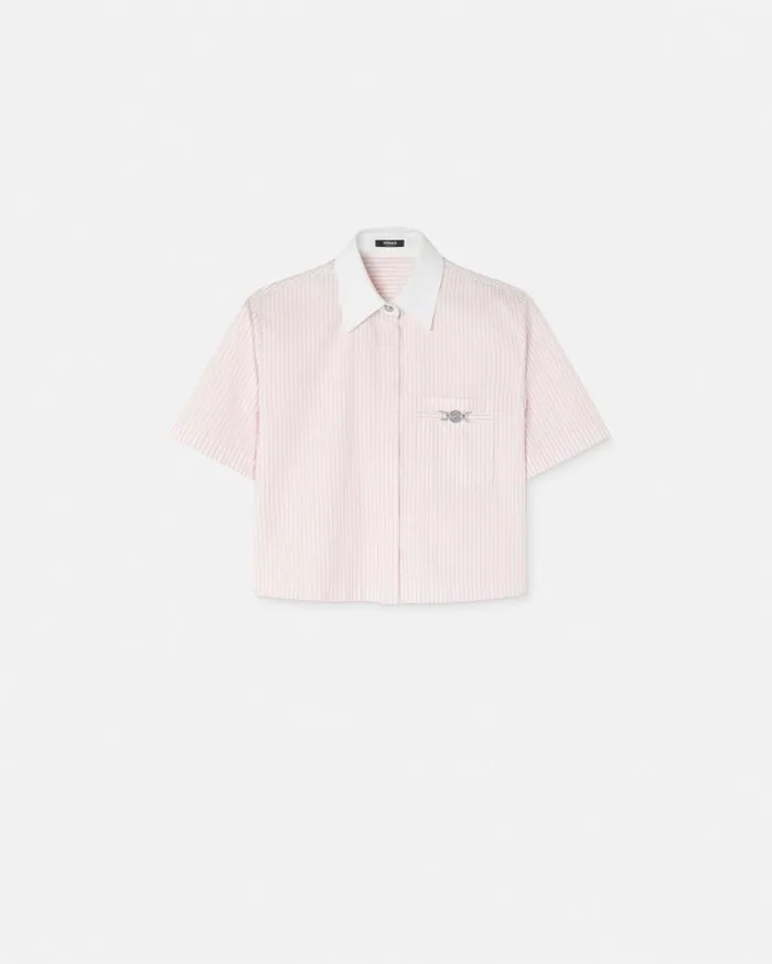 Versace Shirts and Tops Oxford Striped Crop Shirt Light Pink 8211 Women