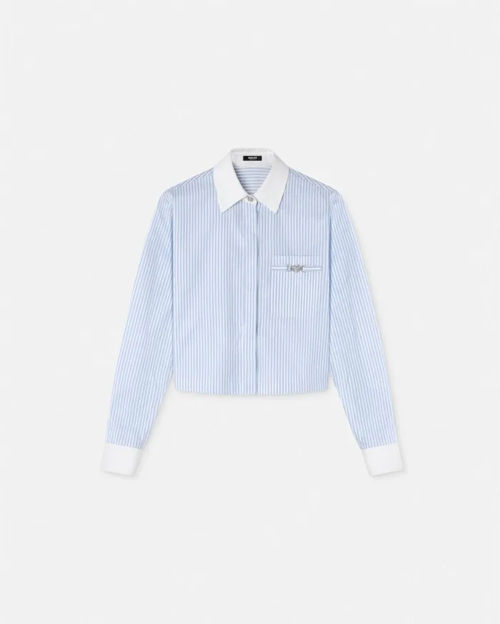 Versace Shirts and Tops Oxford Striped Crop Shirt Whiteblue 8211 Women