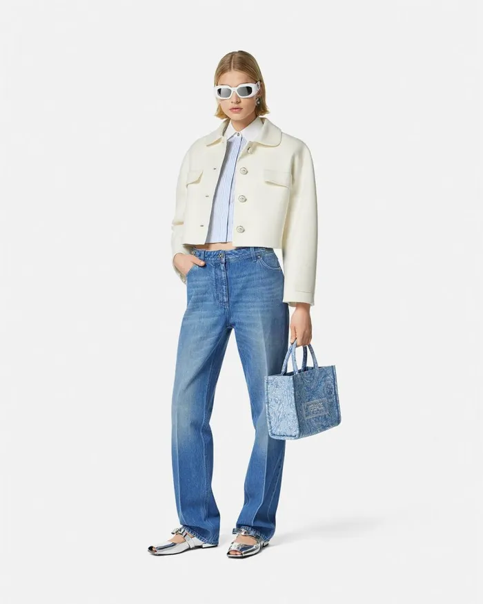 Versace Shirts and Tops Oxford Striped Crop Shirt Whiteblue 8211 Women Versace Shirts and Tops Oxford Striped Crop Shirt Whiteblue 8211 Women