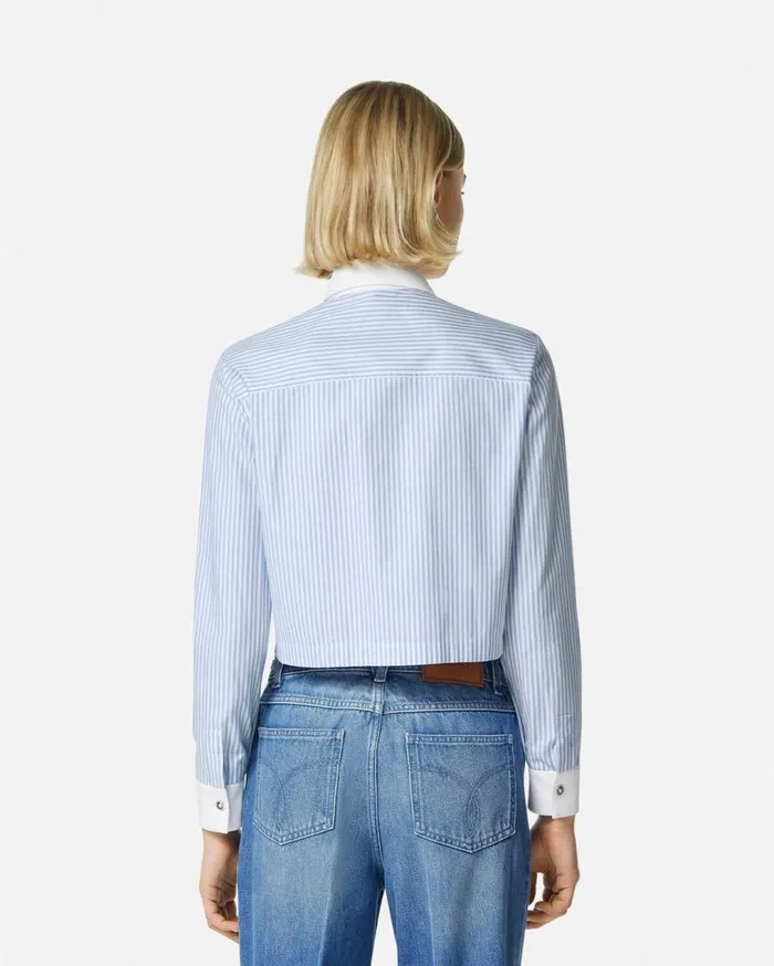 Versace Shirts and Tops Oxford Striped Crop Shirt Whiteblue 8211 Women Versace Shirts and Tops Oxford Striped Crop Shirt Whiteblue 8211 Women
