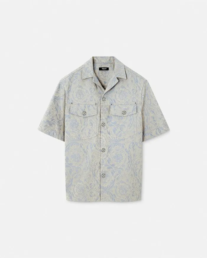 Versace Shirts Barocco Jacquard Shirt Gray 8211 Men