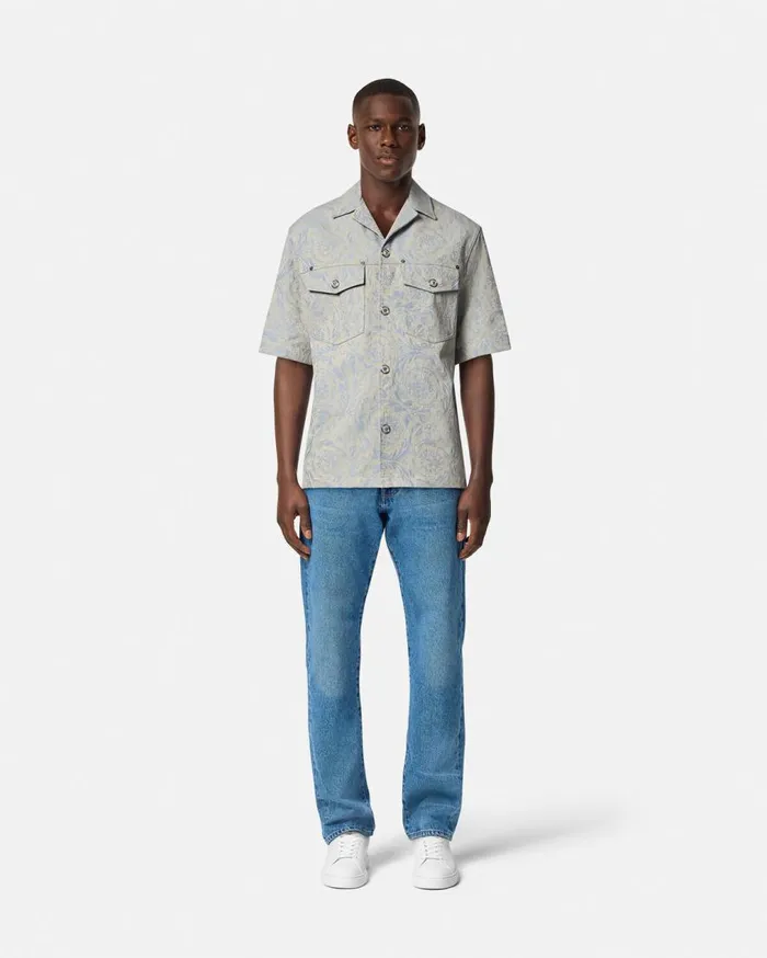 Versace Shirts Barocco Jacquard Shirt Gray 8211 Men Versace Shirts Barocco Jacquard Shirt Gray 8211 Men