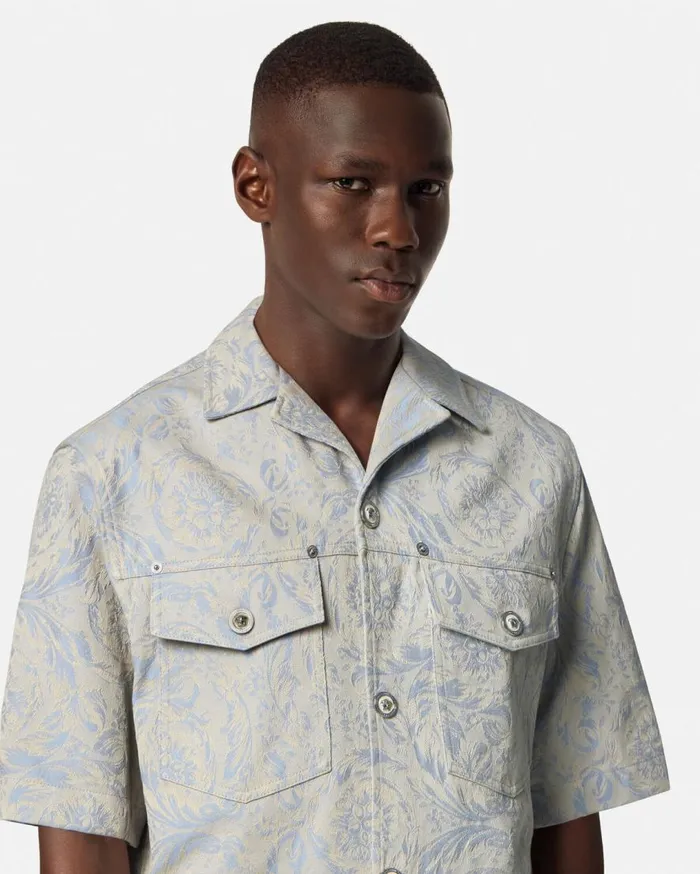 Versace Shirts Barocco Jacquard Shirt Gray 8211 Men Versace Shirts Barocco Jacquard Shirt Gray 8211 Men