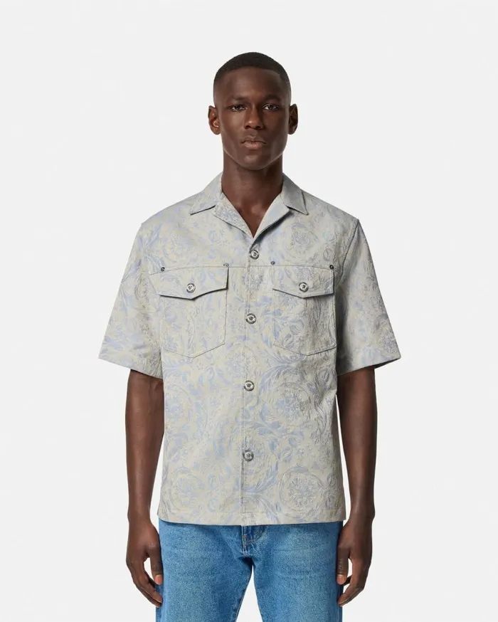 Versace Shirts Barocco Jacquard Shirt Gray 8211 Men Versace Shirts Barocco Jacquard Shirt Gray 8211 Men