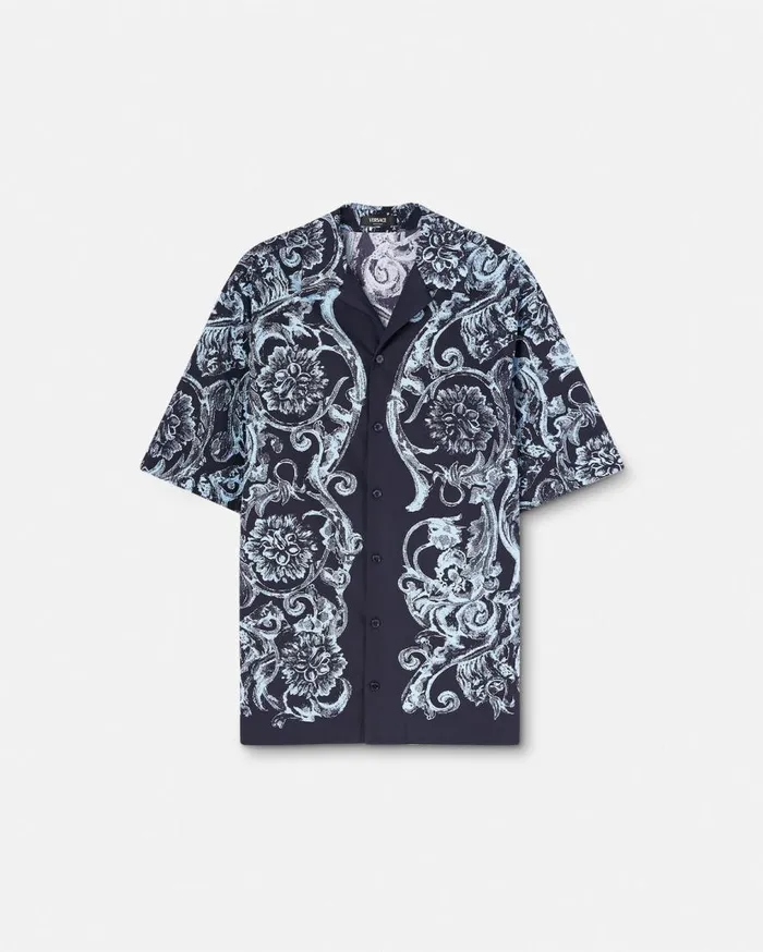 Versace Shirts Barocco Stencil Cotton Shirt Blueprint 8211 Men