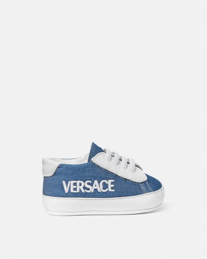 Versace Shoes and First Steps Versace Logo Denim Baby Sneakers Light Blue 8211 Children