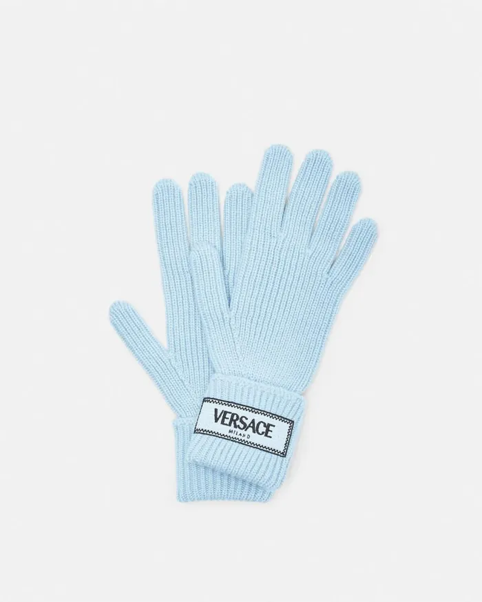 Versace Soft Accessories 90s Vintage Logo Knit Gloves Light Blue 8211 Women