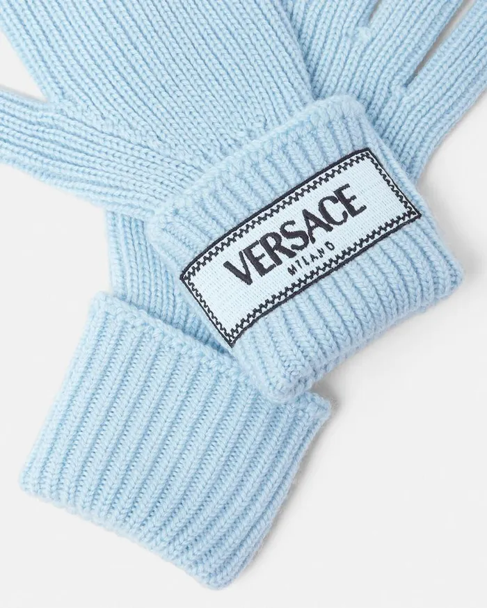 Versace Soft Accessories 90s Vintage Logo Knit Gloves Light Blue 8211 Women Versace Soft Accessories 90s Vintage Logo Knit Gloves Light Blue 8211 Women