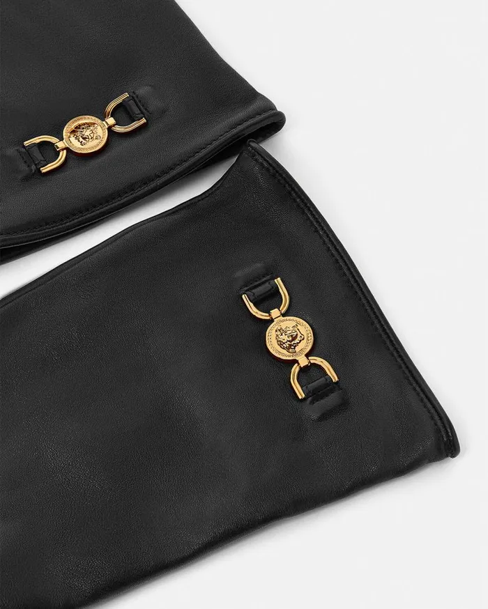 Versace Soft Accessories Medusa 03995 Leather Gloves Blackgold 8211 Women Versace Soft Accessories Medusa 03995 Leather Gloves Blackgold 8211 Women