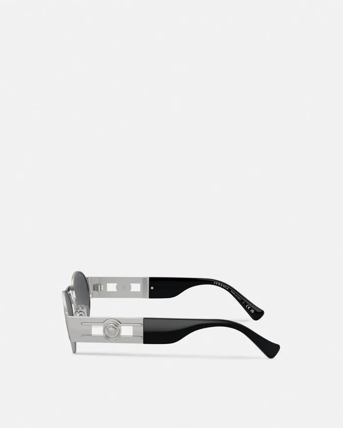 Versace Sunglasses Medusa Deco Oval Sunglasses Blacksilver 8211 WomenMen Versace Sunglasses Medusa Deco Oval Sunglasses Blacksilver 8211 WomenMen