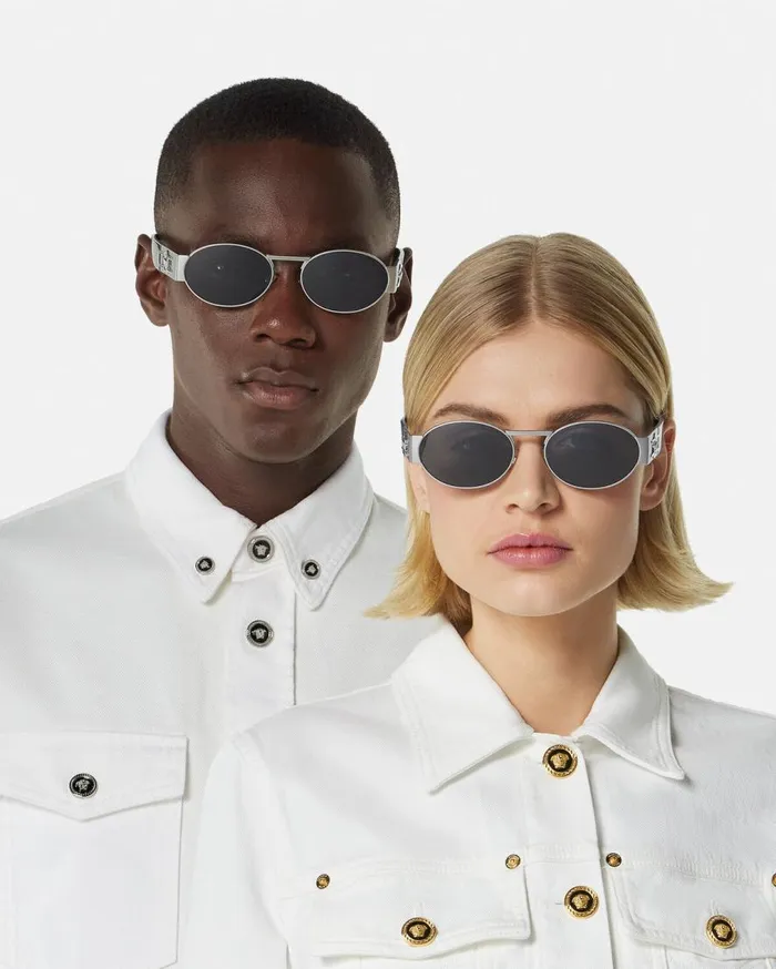 Versace Sunglasses Medusa Deco Oval Sunglasses Blacksilver 8211 WomenMen Versace Sunglasses Medusa Deco Oval Sunglasses Blacksilver 8211 WomenMen