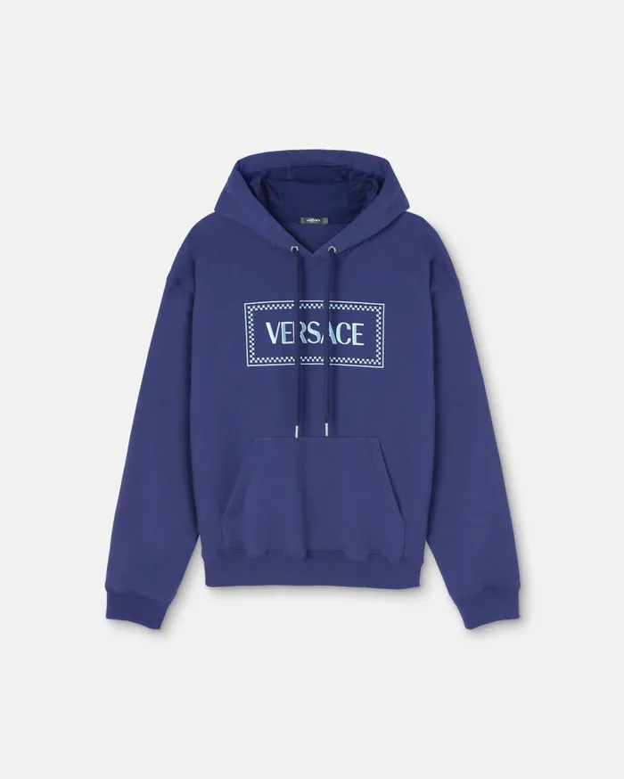 Versace Sweatshirts 90s Vintage Logo Hoodie Blue 8211 Men