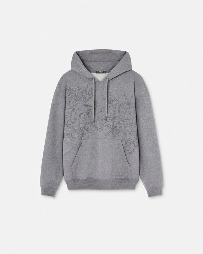 Versace Sweatshirts Embroidered Barocco Sea Hoodie Gray 8211 Men