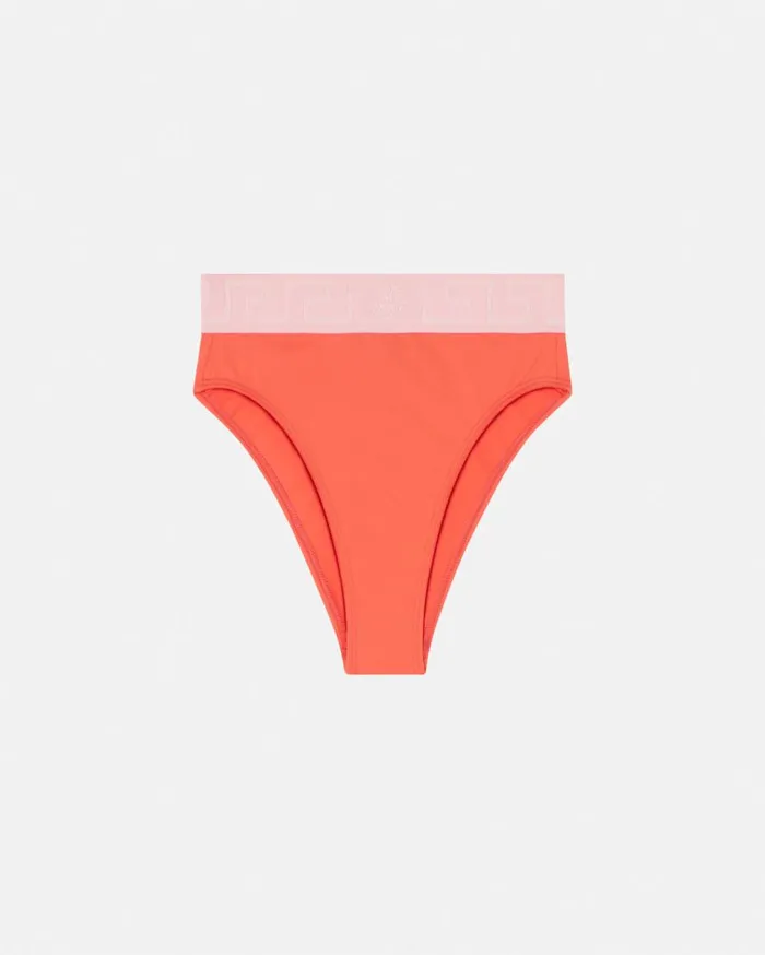 Versace Swimwear Greca Border High Waist Bikini Bottoms Coral 8211 Women