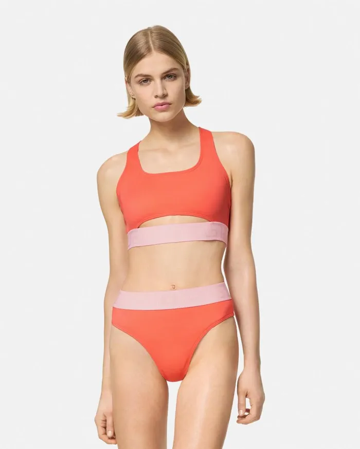 Versace Swimwear Greca Border High Waist Bikini Bottoms Coral 8211 Women Versace Swimwear Greca Border High Waist Bikini Bottoms Coral 8211 Women