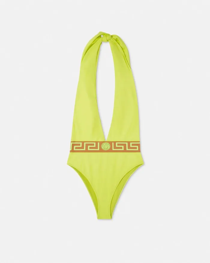 Versace Swimwear Greca Border OnePiece Swimsuit Yellow 8211 Women