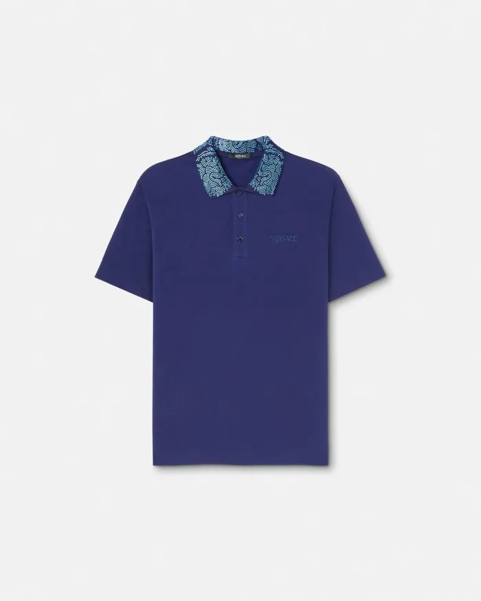 Versace TShirts and Polos Crystal Barocco Polo Shirt Blue 8211 Men