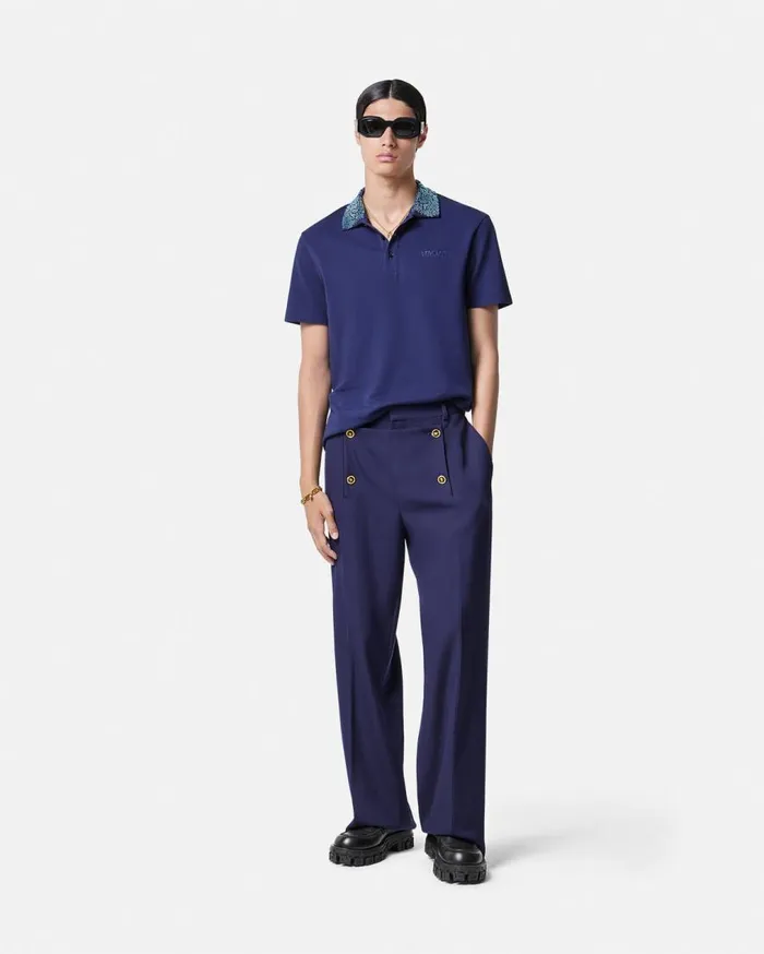 Versace TShirts and Polos Crystal Barocco Polo Shirt Blue 8211 Men Versace TShirts and Polos Crystal Barocco Polo Shirt Blue 8211 Men