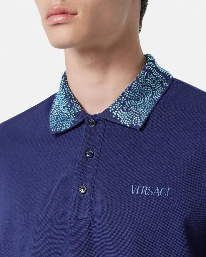 Versace TShirts and Polos Crystal Barocco Polo Shirt Blue 8211 Men Versace TShirts and Polos Crystal Barocco Polo Shirt Blue 8211 Men