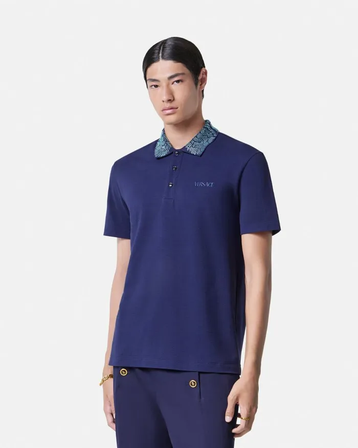 Versace TShirts and Polos Crystal Barocco Polo Shirt Blue 8211 Men Versace TShirts and Polos Crystal Barocco Polo Shirt Blue 8211 Men