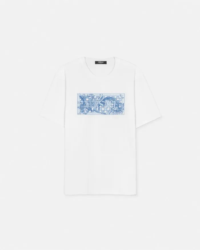 Versace TShirts and Polos Embroidered Contrasto Logo TShirt White 8211 Men
