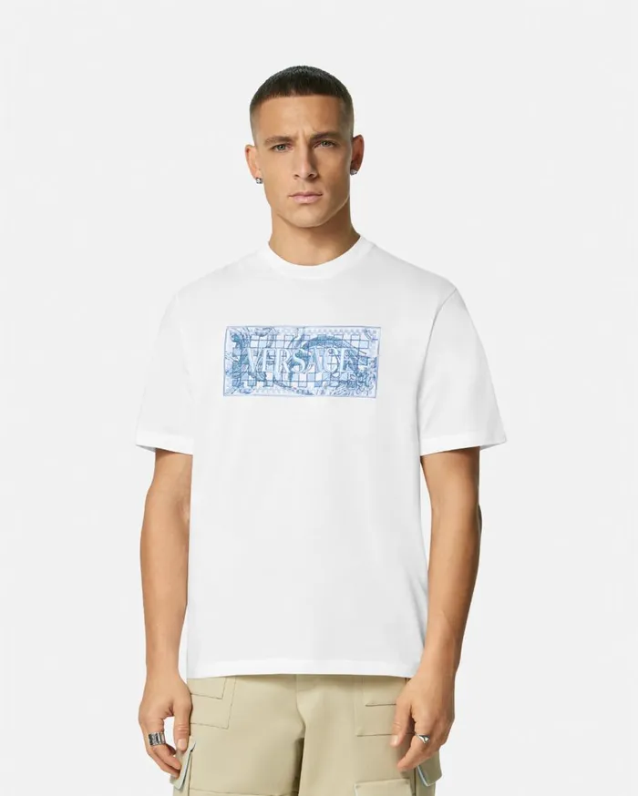Versace TShirts and Polos Embroidered Contrasto Logo TShirt White 8211 Men Versace TShirts and Polos Embroidered Contrasto Logo TShirt White 8211 Men