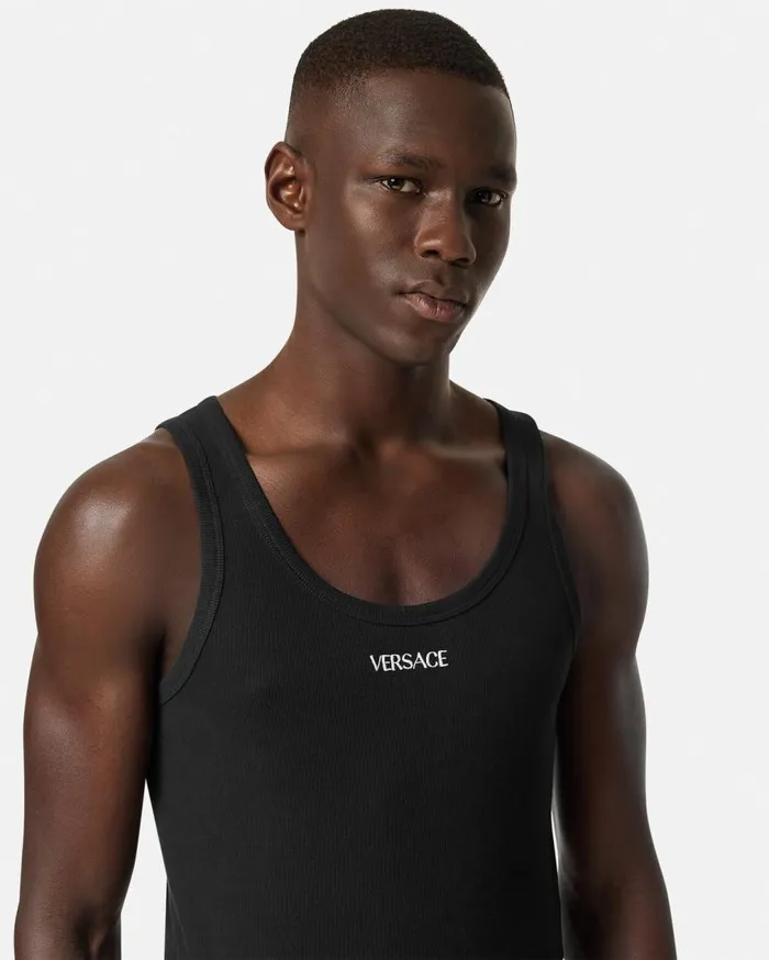 Versace TShirts and Polos Logo Ribbed Tank Top Black 8211 Men Versace TShirts and Polos Logo Ribbed Tank Top Black 8211 Men