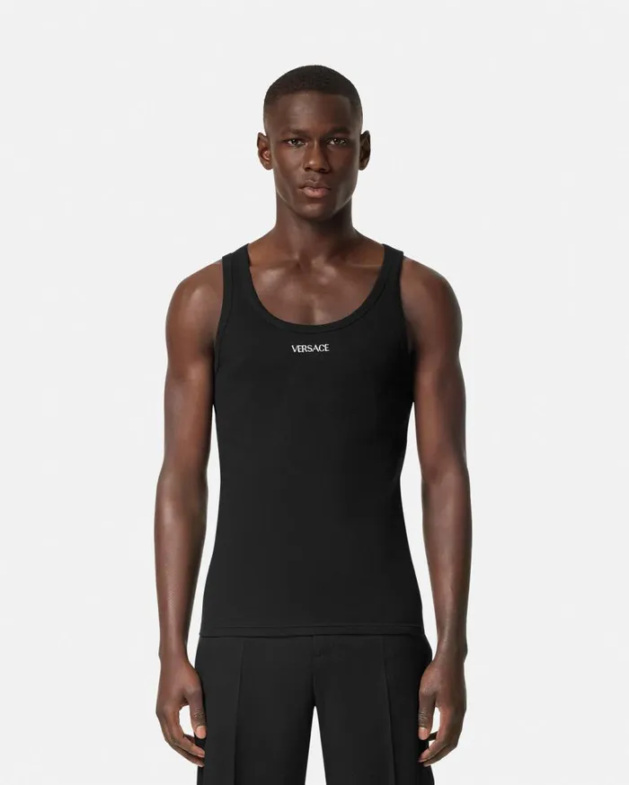 Versace TShirts and Polos Logo Ribbed Tank Top Black 8211 Men Versace TShirts and Polos Logo Ribbed Tank Top Black 8211 Men