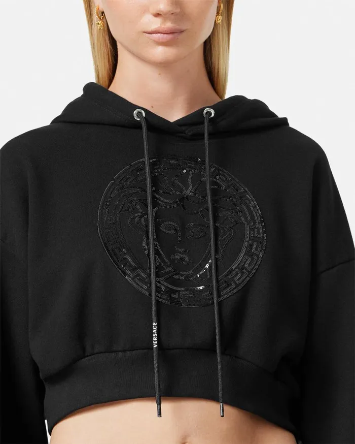Versace TShirts and Sweatshirts Embellished Medusa Crop Hoodie Black 8211 Women Versace TShirts and Sweatshirts Embellished Medusa Crop Hoodie Black 8211 Women
