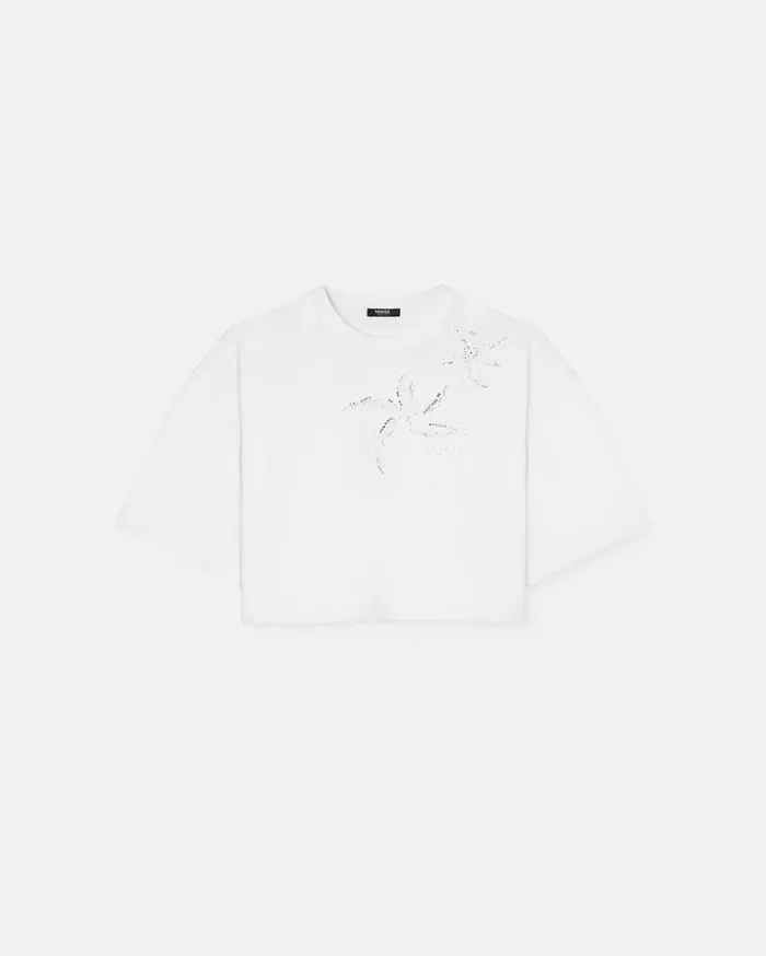Versace TShirts and Sweatshirts Embroidered Crop Boxy TShirt White 8211 Women
