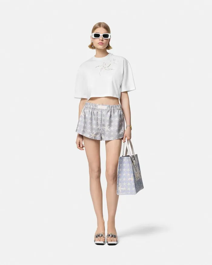 Versace TShirts and Sweatshirts Embroidered Crop Boxy TShirt White 8211 Women Versace TShirts and Sweatshirts Embroidered Crop Boxy TShirt White 8211 Women