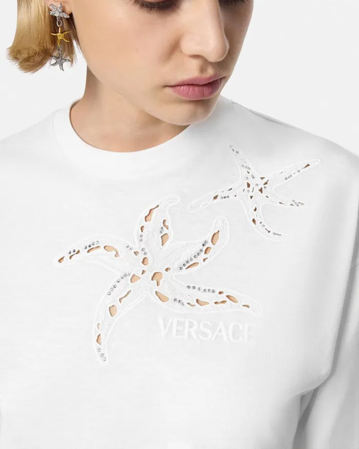 Versace TShirts and Sweatshirts Embroidered Crop Boxy TShirt White 8211 Women Versace TShirts and Sweatshirts Embroidered Crop Boxy TShirt White 8211 Women