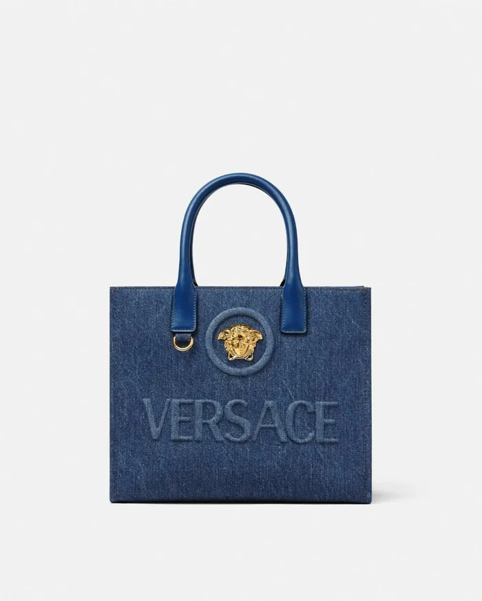 Versace Totes La Medusa Denim Small Tote Bag Blue 8211 Women