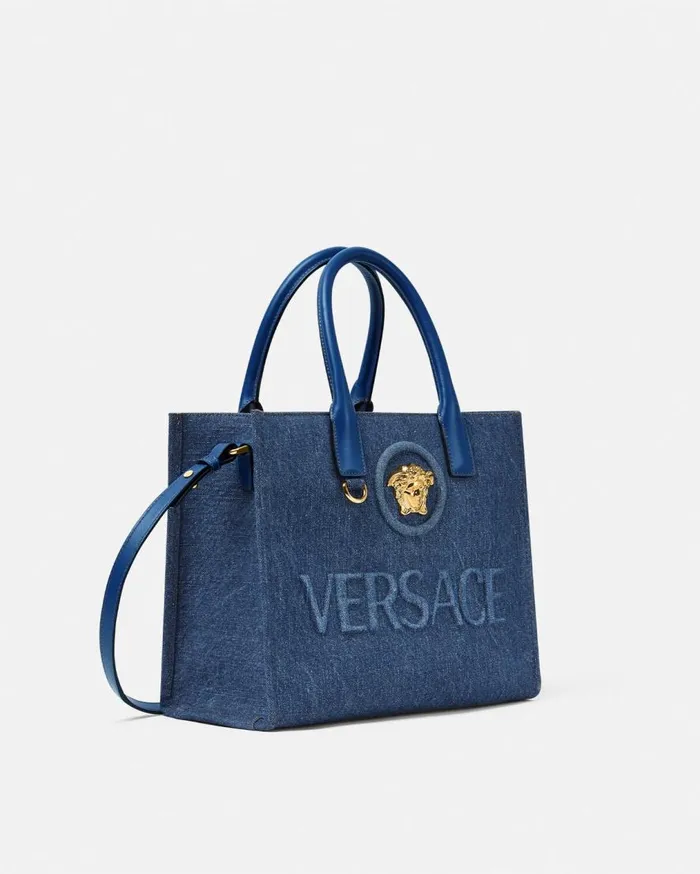 Versace Totes La Medusa Denim Small Tote Bag Blue 8211 Women Versace Totes La Medusa Denim Small Tote Bag Blue 8211 Women