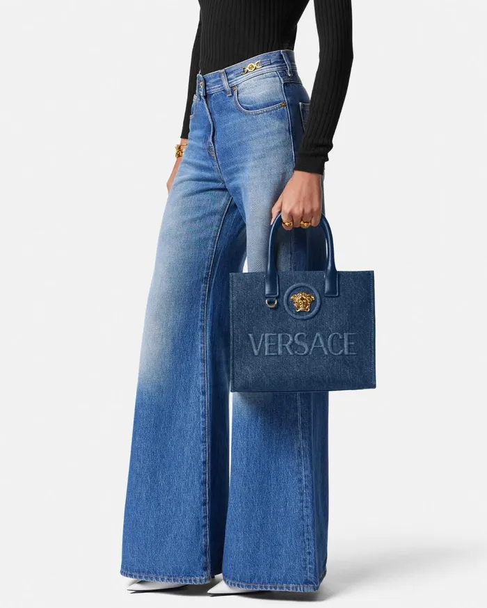 Versace Totes La Medusa Denim Small Tote Bag Blue 8211 Women Versace Totes La Medusa Denim Small Tote Bag Blue 8211 Women